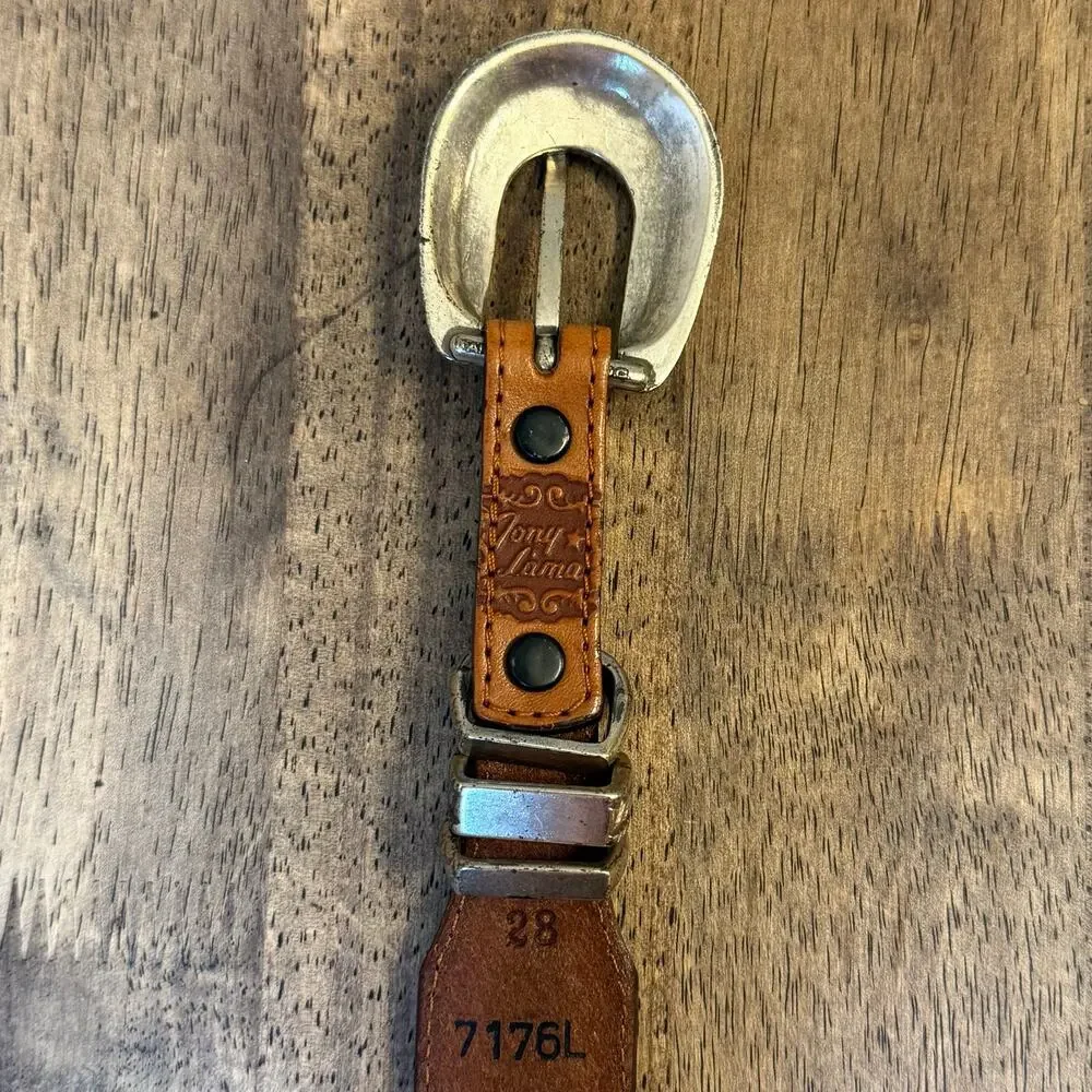 Tony Llama Western Belt Leather Braided Embossed Silver Buckle Cowboy Size 28